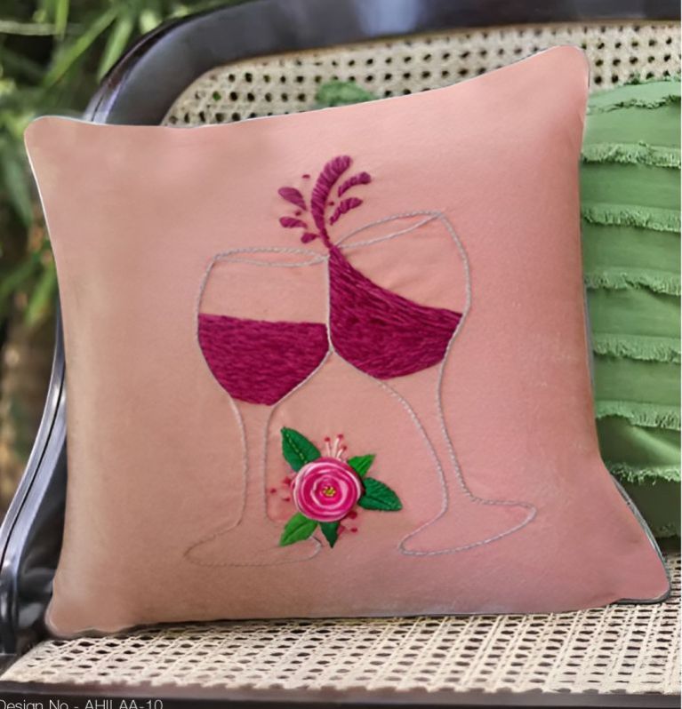 Hand Embroidered Pink Cushion Cover