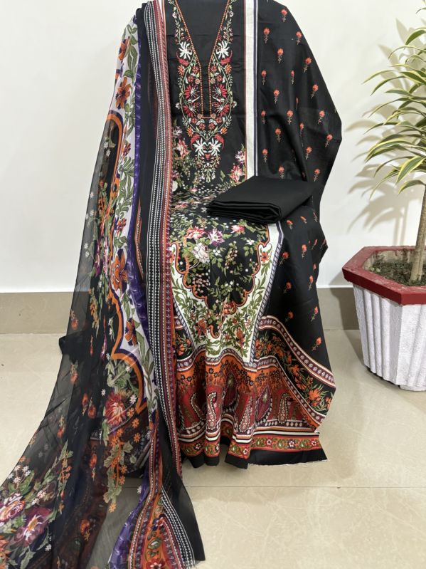 Printed Regular Collar Cotton pakistani salwar kameez lawn, Technics ...