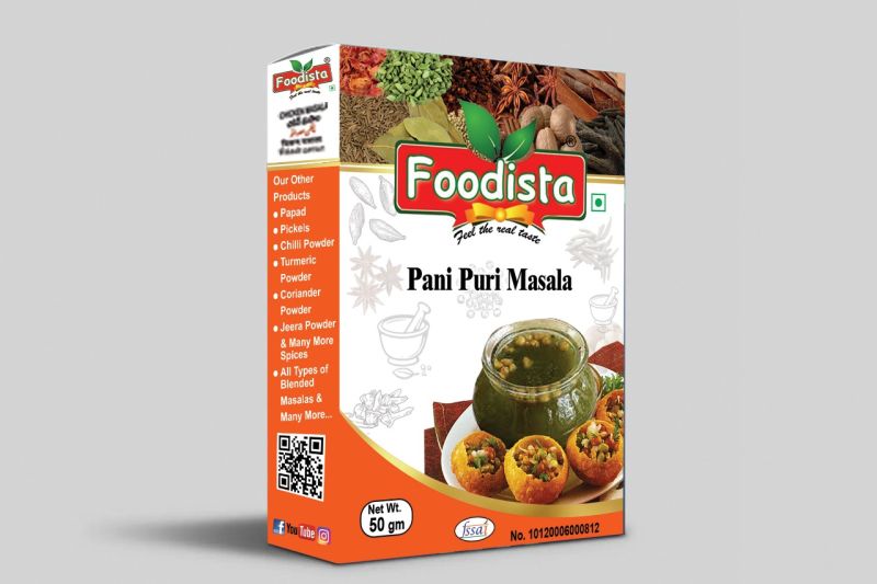 Foodista Blended Natural Pani Puri Masala Powder, for Cooking, Spices, Packaging Type : Paper Box