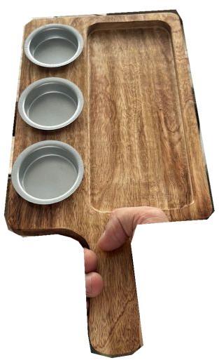 Brown Wooden Chip And Dip Platter, for Food Serving, Shape : Rectangular