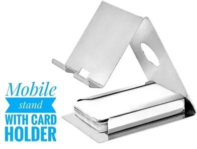Silver Mobile Stand with Card Holder, Size : Standard