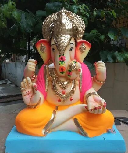 Glossy Finish Clay Eco Friendly Ganesha Statue, for Interior Decor, Office, Home, Gifting, Religious Purpose
