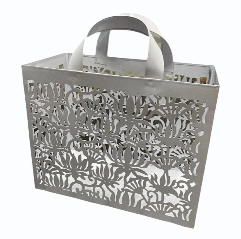 Grey Rectangular Silver Metal Hamper Basket, for Decoration, Gifting