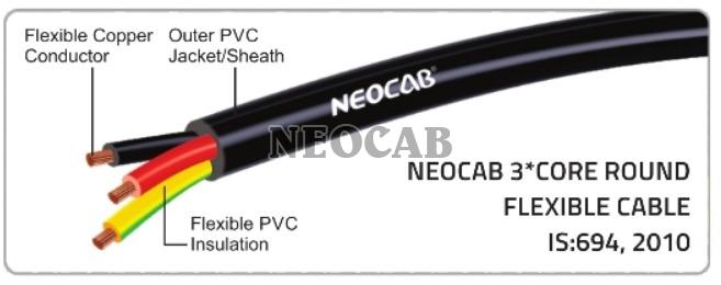 Neocab 3 Core Round Flexible Cable, Internal Material : Copper