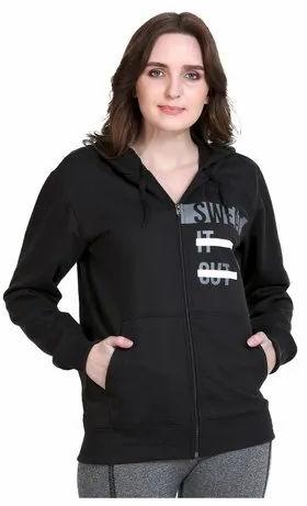 Printed Ladies Black Gym Hoodie, Feature : Anti-Wrinkle, Comfortable