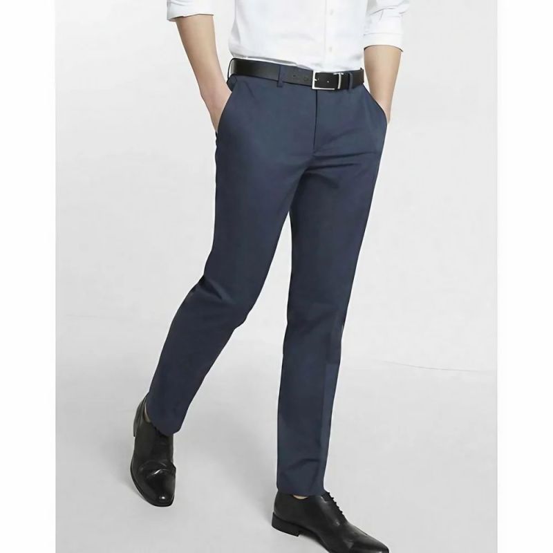 Mens Navy Blue Solid Cotton Trousers