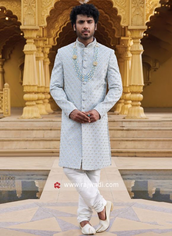 Full Sleeves Silk Mens Embroidered Sherwani, Occasion : Party Wear