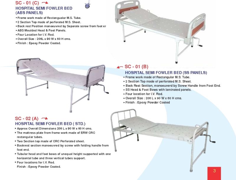 Polished Mild Steel Hospital Semi Fowler Bed, Size : 3x6feet