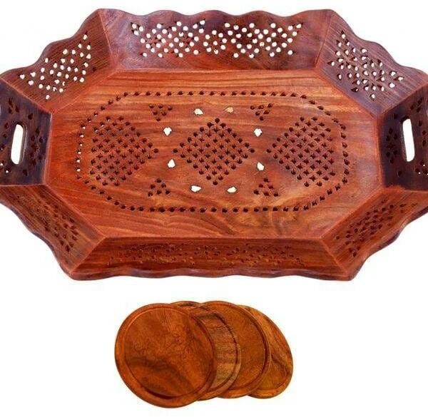 Wooden Tray & Coaster Set