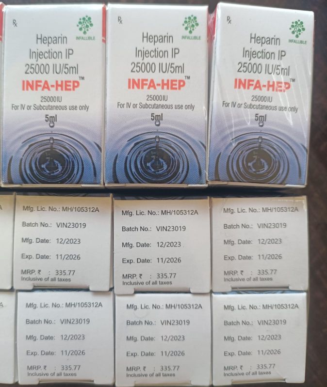Liquid Infa-Hep 25000 IU/5 ml Injection, for Used to Treat Blood Clots, Packaging Size : 5ml