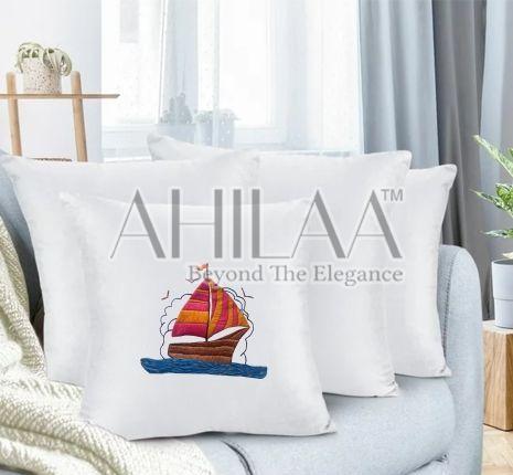 Hand Embroidered White Cushion Cover, Feature : Shrink Resistant, Soft