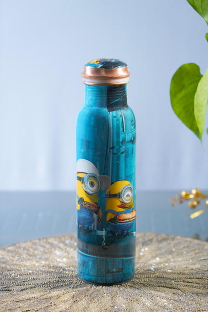 Sky Blue Printed Copper Water Bottle, Packaging Type : Paper Box