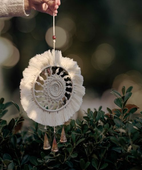 Creamy Round Dreamcatcher With Chime Bells, for Decoration, Speciality : Attractive Look, Handmade