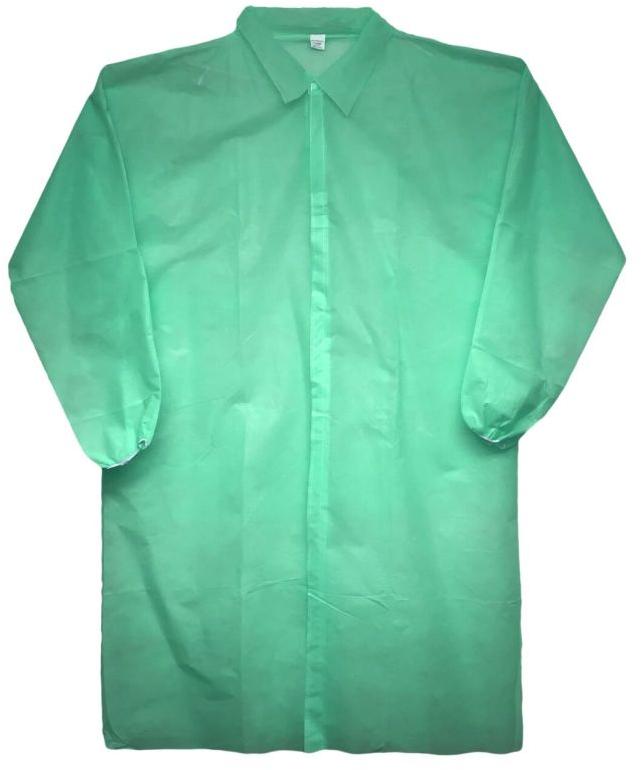 Full Sleeves Polypropylene Plain Green Disposable Lab Coat, for Laboratory, Size : Free Size