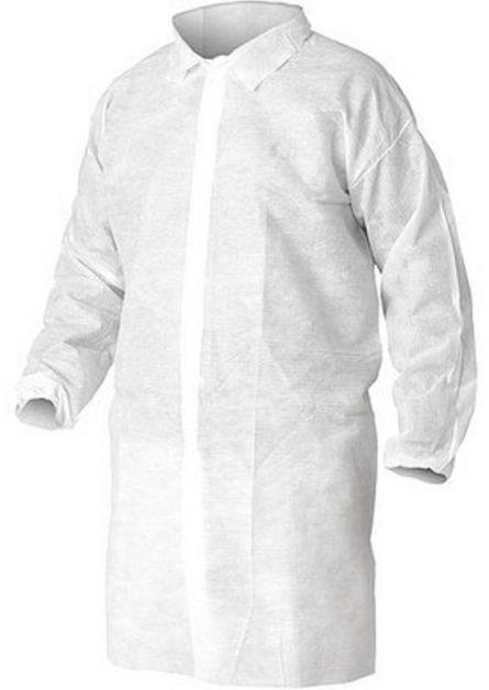 Full Sleeves Non Woven Plain White Disposable Lab Coat, for Laboratory, Size : Free Size