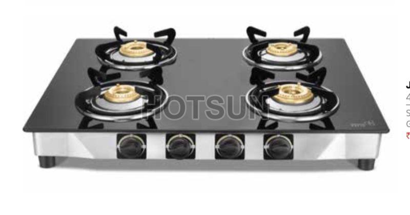 Four Burner Glass Top Gas Stove, for Kitchen, Color : Silver, Black