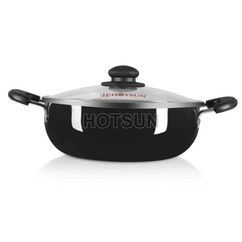 Aluminium Hotsun Hard Anodized Kadai, for Frying Food, Feature : Strong Structure, Light Weight, Fine Finished
