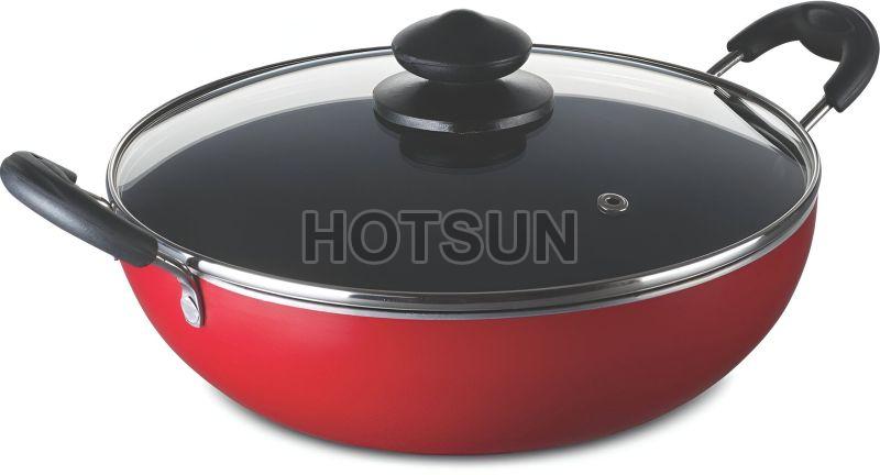 Hotsun Black Aluminium Non Stick Kadhai, Handle Material : Aluminum