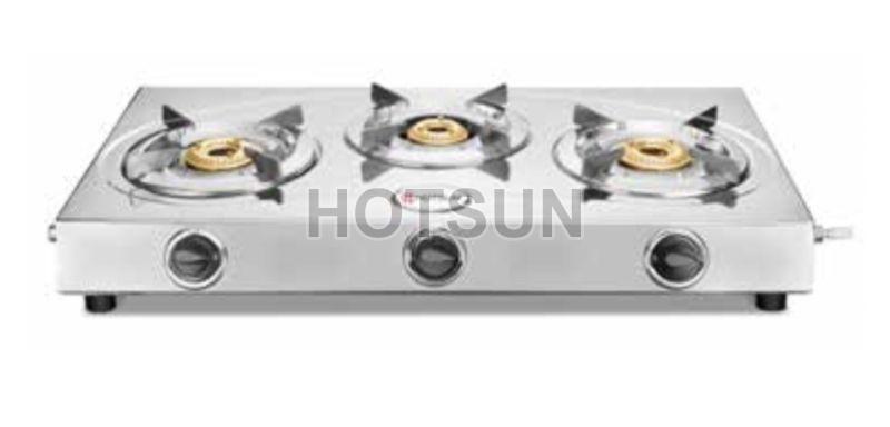 Hotsun Triple Cook Gas Stove, for Kitchen, Color : Silver