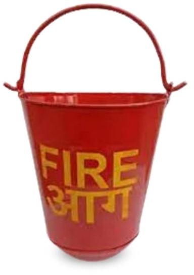 Red Round Polished Metal Fire Sand Bucket, for Industrial