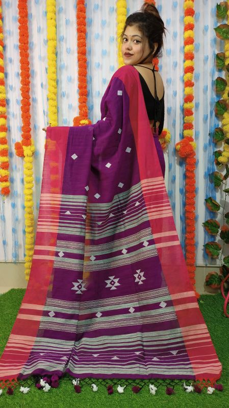 Ladies Handloom Cotton Jamdani Saree, Saree Length : 6.3 Meter ...