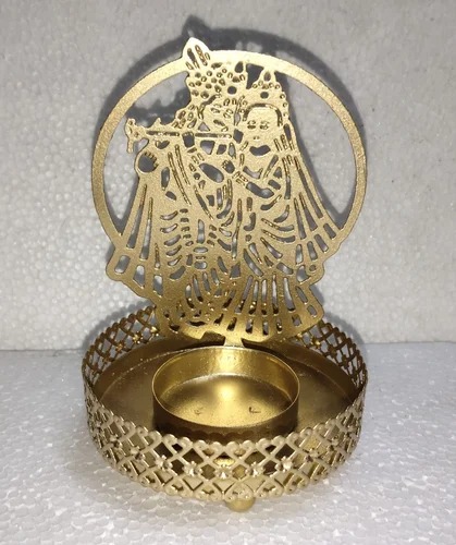 Golden Radha Krishna Shadow Metal Diya, for Decoration