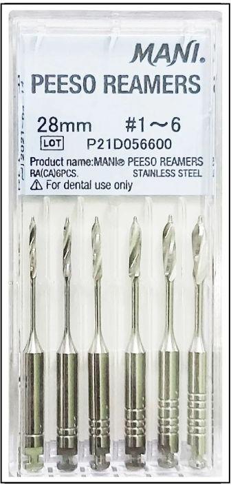 Mani Peeso Reamers 28mm (Pack of 6) Contra Angle Root Canal Endodontic Files