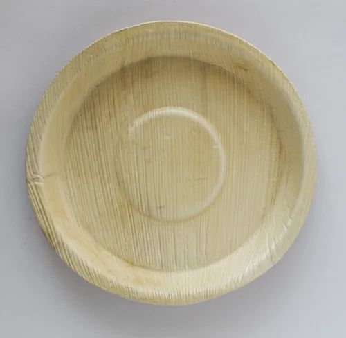 Creamy 8 Inch Round Areca Leaf Plate, for Serving Food, Packaging Type : Plastic Packet