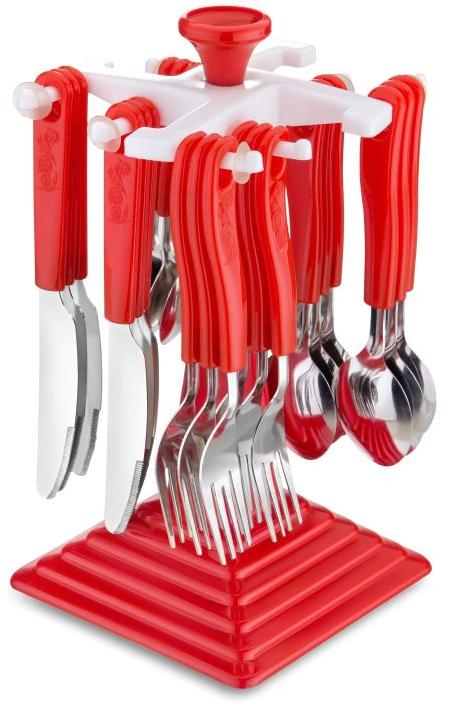 Red Pain Polished Stainless Steel K-50527 Swastic Cutlery Set, for Kitchen, Style : Modern