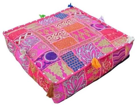 KGN Handicraft Purple Embroidery Cotton Box Cushion Cover, for Home, Shape : Square