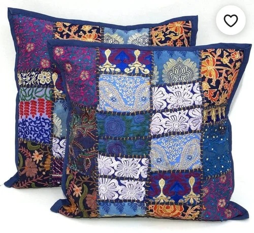 Multicolor Square Cotton Embroidered Cushion