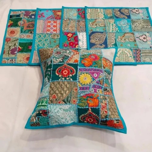 KGN Handicraft Embroidered Cotton Designer Cushion Cover, Size : 17 X 17 Inch