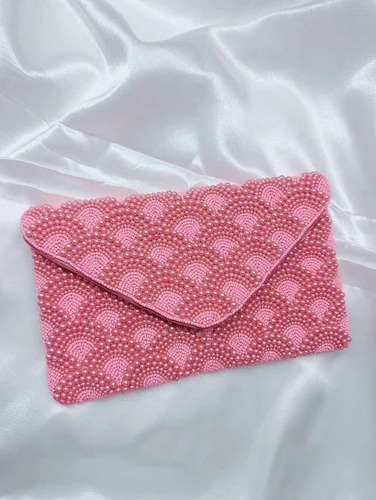 Rectangular Embroidered Beaded Bag, Color : Pink