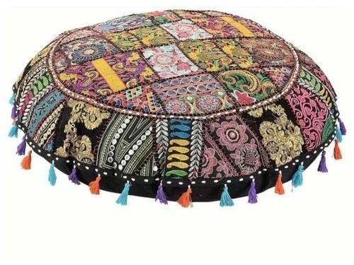 Embroidered Cotton Pouf