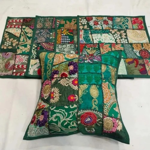 Multicolor KGN Handicraft Embroidery Square Silk Embroidered Cushion Cover, Size : 16x16