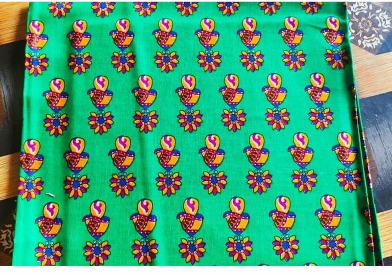 Printed Green Cotton Blouse Fabric, Width : 42 Inches/ 107 cm