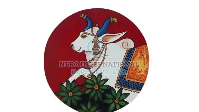 Multicolor Round Canvas Cow Wall Painting, for Home Decoration, Packaging Type : Paper Box