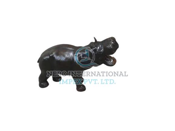 Brown Polished Carved Handmade Leather Hippo Showpiece, for Home Decor, Style : Antique