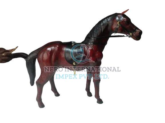 Brown Polished Carved handmade leather horse showpiece, for Home Decor, Style : Antique