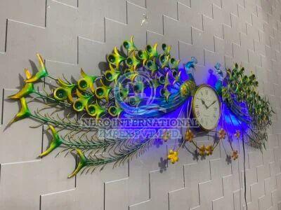 Multicolor Iron Peackock Shape Wall Decorative Clock, Display Type : Analog