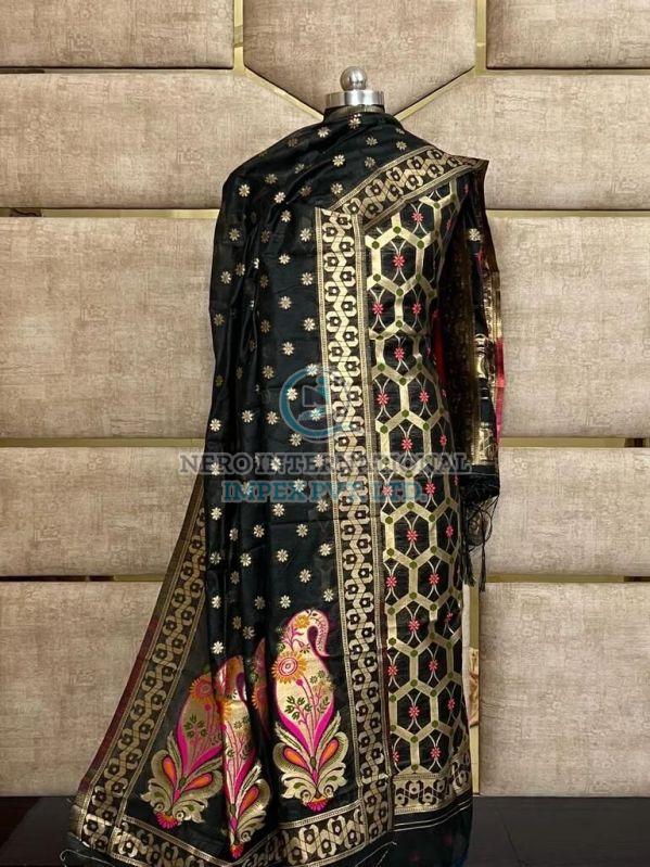 Ladies Black Handloom Pure Banarasi Suit