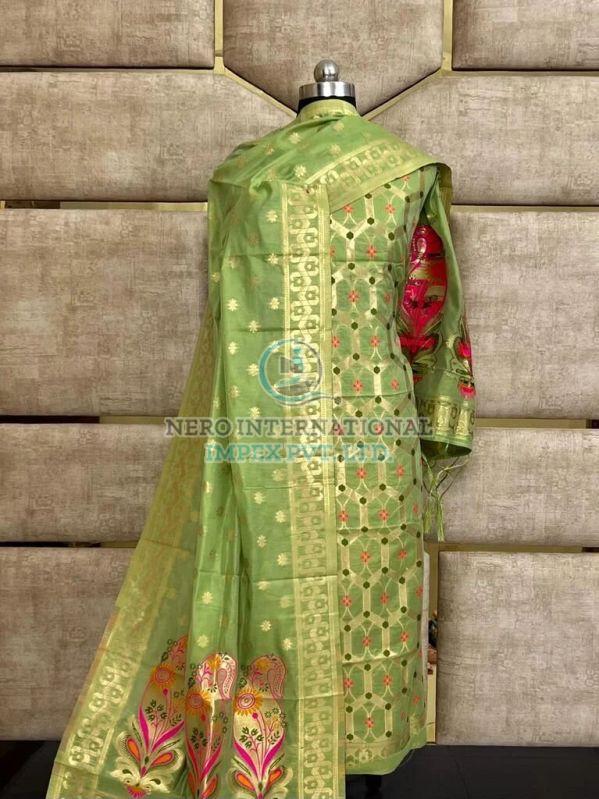 Ladies Green Handloom Pure Banarasi Suit
