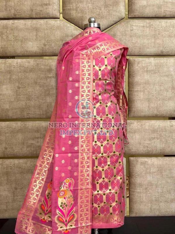 Ladies Pink Handloom Pure Banarasi Suit