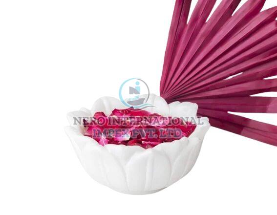 Carved Marble Flower Bowl, Color : White