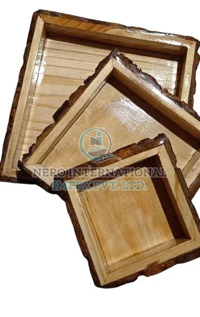 Brown Glossy Wooden Square Tray Set, for Hotels, Restaurants, Feature : Shiny Look, Light Weight