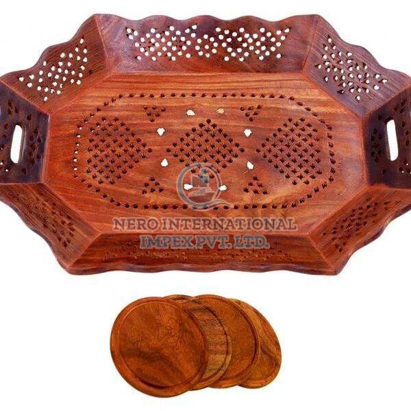 Wooden Tray & Coaster Set