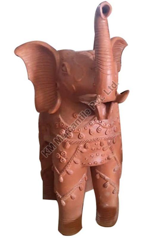 Light Brown Carved Terracotta Elephant Statue, for Interior Decor, Packaging Type : Thermocol Box