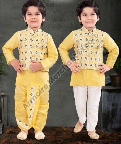 Boys Yellow Kids Ethnic Wear, Style : Dhoti Kurta, Kurta Pajama