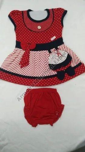 Red Sleeveless Printed Hosiery Cotton Kids Frock, Feature : Attractive Pattern, Comfortable