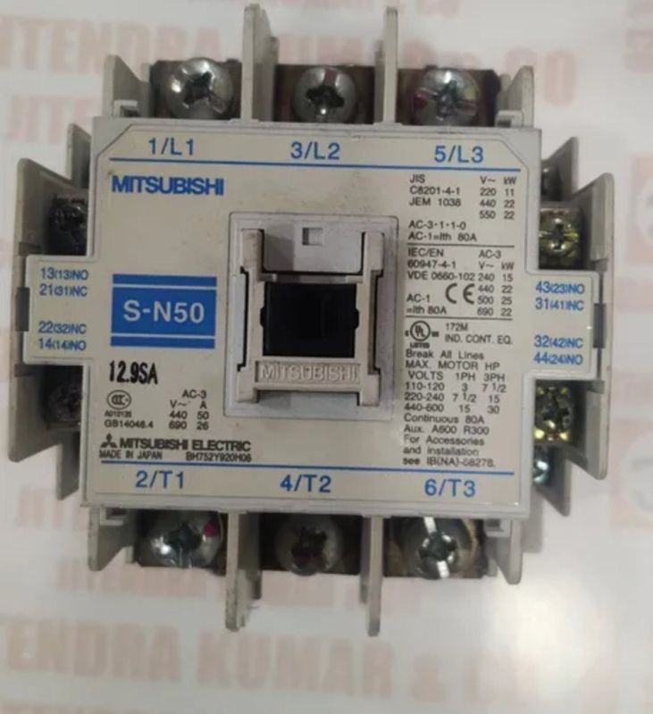 3 Phase 50Hz/60Hz Mitsubishi S-N50 Magnetic Contactor, Color : Grey